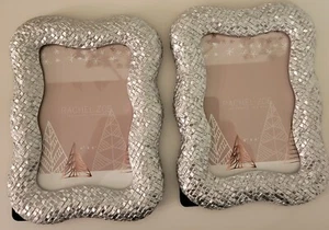 Rachel Zoe 2 ct Picture Frame Photo 4x6 4”x6” Silver Woven Pattern Christmas - Picture 1 of 10