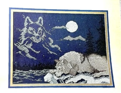 Cross Stitch Pattern NIGHT WATCH WOLF Moon Wildlife Theme Designer Licia Lewis - Image 1 of 4