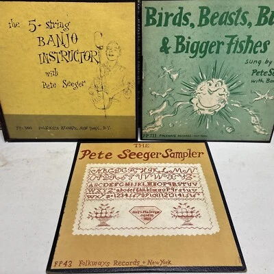 LOT OF 3 PETE SEEGER 10” Vinyl EPs on FOLKWAYS w/INSERTS Rare Vintage - Image 1 of 4