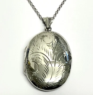 Sterling Silver large Big 2” oval engraved Memory Photo Locket Antique style - Image 1 of 4