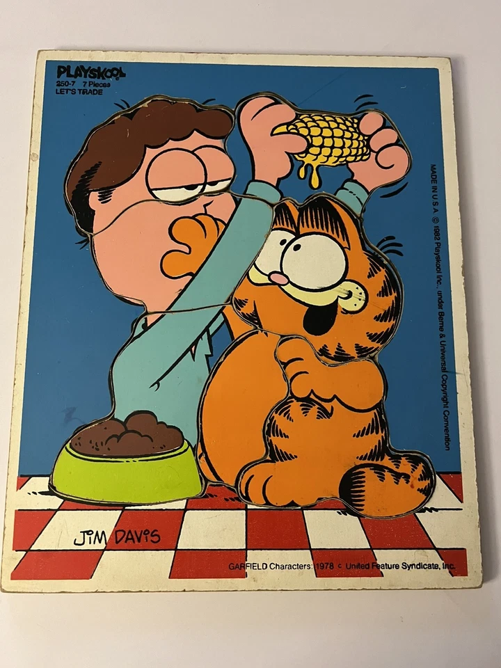 Rompecabezas Garfield de madera vintage Playskool años 80 intercambiemos Jim Davis hecho en EE. UU. Foto 1 de 4