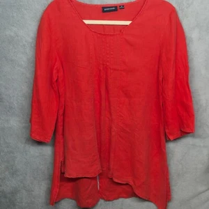 Gordon Smith Size 12 Red Pure Linen Top 3/4 Sleeve Round-Neck Capsule Bold - Picture 1 of 5