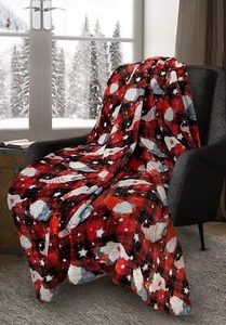 Blanket Throw Gonks Themed Christmas Tartan Check Warm Cosy Flannel Fleece Throw - Picture 1 of 3