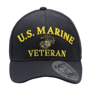 U.S. Marine Official Licensed Veteran Cap Hat - Black with Yellow Logo - Picture 1 of 4