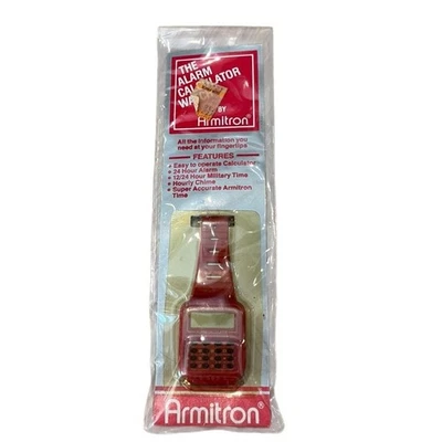 VTG 1980's Armitron Calculator & Alarm Men's LCD Wrist Watch Red Plastic Parts - image 1 of 4