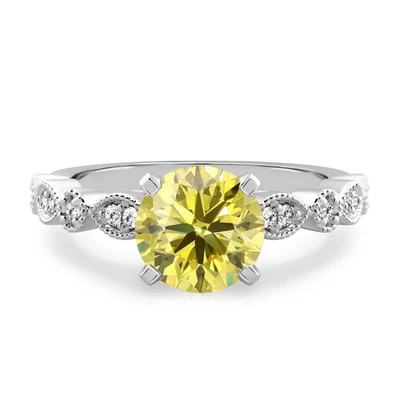 Fancy Intense Yellow Round Cut Diamond Ring 1.12 Ct IGI Lab Grown 950 Platinum - Image 1 of 4