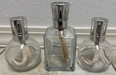 3 lámparas de aceite de fragancia Lampe Berger Paris 2 redondas y 1 cuadrado de vidrio transparente plateado Foto 1 de 4