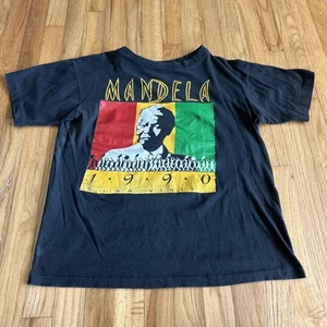 Vintage 1990 Nelson Mandela USA visit black T-shirt single stitch large tag - Picture 1 of 9