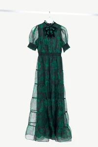 Alice + Olivia Coletta Dream Floral Emerald Silk Maxi Dress, Size US 2 - Picture 1 of 10