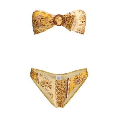 ZIMMERMANN Women Brown Swimsuit Nylon Bamboo Bandana Print Bandeau Bikini Size 2 - Image 1 of 3
