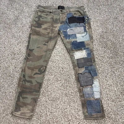 Pantalones de mezclilla Valabasas para hombre 34x28 camuflaje parches apilados botón mosca hip hop grunge Foto 1 de 4