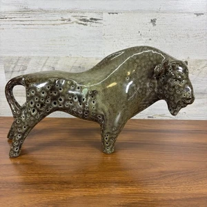 Otto Keramik Buffalo Bison Vintage Porcelain Lava Glaze 12" Long 7.5" Tall - Picture 1 of 11