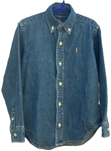 New Polo Ralph Lauren Youth Size 5 Indigo Blue Denim Button Down LS Shirt - Picture 1 of 16
