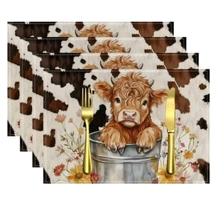 4 manteles antideslizantes con estampado de vaca Highland  - Imagen 1 de 3