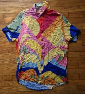 Top de mujer Farm Rio tropical estampado de puestas de sol uni manga corta con botones talla grande - Imagen 1 de 6