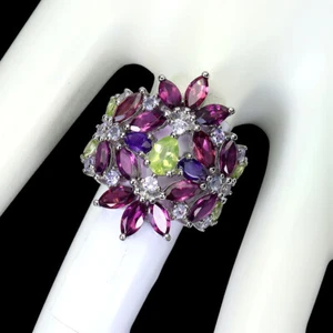 925 Sterling Silver Ring Pear Peridot Amethyst Tanzanite Gemstone Jewelry Sz 7.5 - Picture 1 of 10
