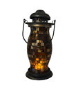 RUSTIC BRONZE LANTERN W/STAINED GLASS MOSAIC TILES ( Tea Light Not Included)