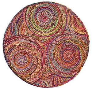 Alfombras redondas tejidas a mano de yute natural trenzado con diseño de algodón multicolor - Imagen 1 de 1