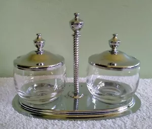 Vintage Chrome Metal Condiment Server Jelly Jar Set - Bild 1 von 4