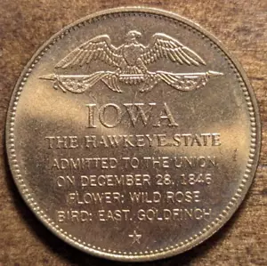 1845 Des Moines Iowa Hawkeye 29. Staat Wildrose Blume Schale Gas Token - Bild 1 von 4