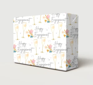 2 Sheets Happy Engagement Wrapping Paper Flower Champagne Glass You're Engaged - Picture 1 of 2