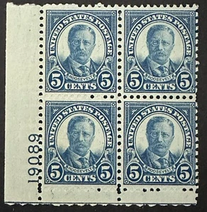 US 5 Cents #637 plate block, Roosevelt 1927,  MNH OG - Picture 1 of 1