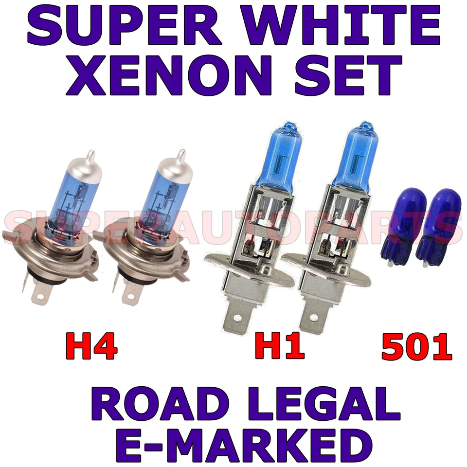 FITS PEUGEOT 206 1989-2003 SET H1 H4 501 HALOGEN SUPER WHITE LIGHT BULBS - Image 1 of 1
