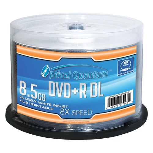 50 OQ 8x 8.5GB GLOSSY White Inkjet Printable DVD+R DL Double Layer OQDPRDL08GWIP - Image 1 of 1