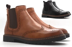Mens Combat Rider Chelsea Biker Army Boots Brogue Ankle Casual Formal Shoe Size - Picture 1 of 18