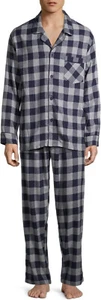 Hanes Men's 2-Piece 100% Cotton Flannel Pajama Set - Navy Buffalo Plaid - Picture 1 of 4