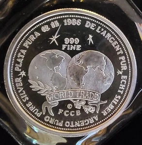 1986 World Trade FCCB Mint Vintage Rare Bullion - 999 Silber 1 Unze Oz Kunstmünze rund - Bild 1 von 2