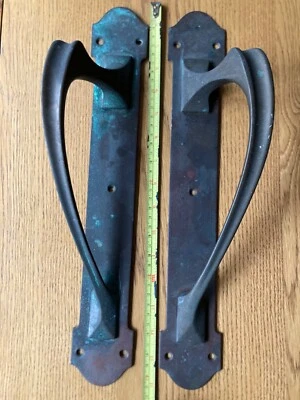 Pair Of Large Reclaimed Antique Phosphur Bronze Brass Door Handles 41cm - Image 1 of 4