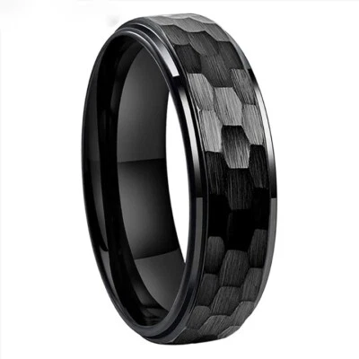 Anillo de carburo de tungsteno con bordes escalonados martillados de 6 mm banda hombres mujeres anillo de tungsteno Foto 1 de 4