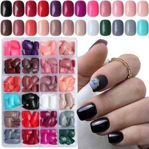 576Pc Short Press on Nails, round Square Full Cover Glossy Gel in 24 Colors - Picture 1 of 12
