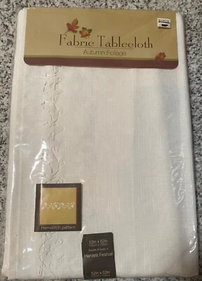 NEW Elrene Home Fashions Autumn Foliage Ivory SQUARE Fabric Tablecloth 52"X 52" - Image 1 of 2