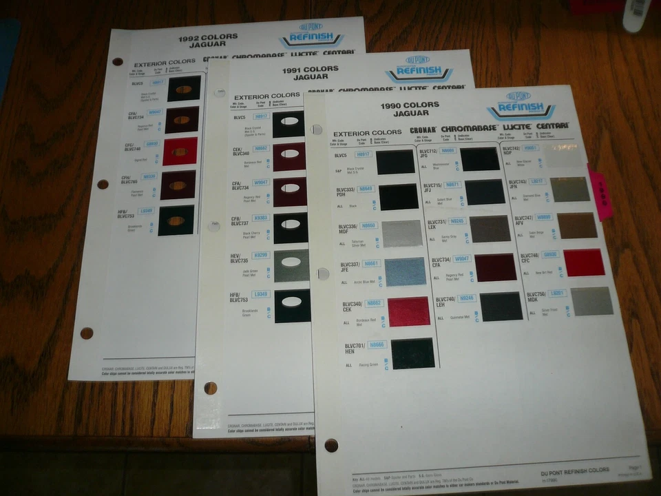 1990 1991 1992 Jaguar DuPont Color Paint Chips - 3 Years 1 Price - Image 1 of 1