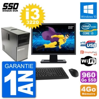 PC Tour Dell 7010 Ecran 22" Intel Core i3-3220 RAM 4Go SSD 960Go Windows 10 Wifi - Bild 1 von 3