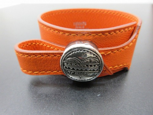 HERMÈS Autentico Eccellente Bracciale In Pelle HERMES Touareg Argento Arancione 98393 B