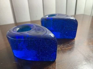 Portacandele Art Glass Blenko a goccia grosso blu cobalto 3 5/8” metà secolo - Foto 1 di 16