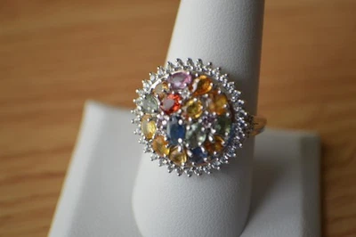 4.15ct AAA Multi Sapphire / Zircon Ring Rhodium over Fine Sterling Silver Size 9 - Image 1 of 4