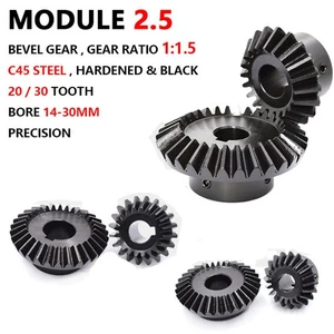 Mod 2.5 Bevel Gear C45 Steel Gear Ratio 1:1.5 20 Tooth 30 Tooth Hardened Black - Picture 1 of 14