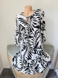 Mile Gabrielle MG Coastal Dress Palm Art Deco Boho S Lagenlook New Rayon Nylon - Picture 1 of 14