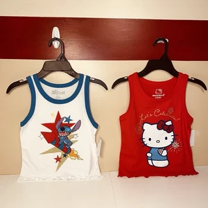 Lot Of 2 Hello Kitty & Stitch Tank Tops Girls Size S 6-6X  Vacation Wear NEW - Picture 1 of 9
