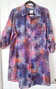 LADIES PINK/BLUE FLORAL LONG SUMMER BOUSE TOP SIZE XL (20/22) NWT'S - Picture 1 of 4