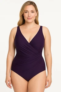 Miraclesuit Swim Suit Women’s 12 Purple One Piece Oceanus Slimming Ruched - Picture 1 of 7