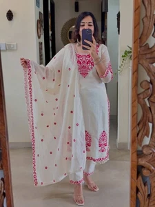 Indian Style Roman Cotton Silk Top And Bottom With Dupatta For Festival Wear - Picture 1 of 11