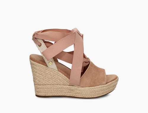 Zeppa espadrillas UGG Shiloh TAN pelle di pecora scamosciata iuta intrecciata taglia 8