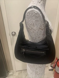 Coach Med Black Swirl Purse Shoulder Bag Nylon  Leather Straps Silver Hardware - Picture 1 of 15