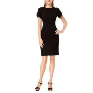 Calvin Klein Black Sheath Dress Short Sleeve Knee Length Size 8 Business Casual - Picture 1 of 11