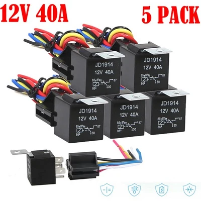 5pcs 5Pin Car Automotive SPDT Relay Switch Harness Socket Waterproof 40A 12V DC Foto 1 de 4